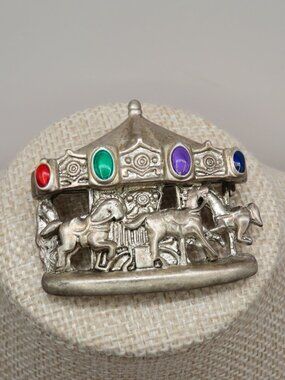 Vintage DaneCraft Carousel Merry Go Round Silver Tone Brooch